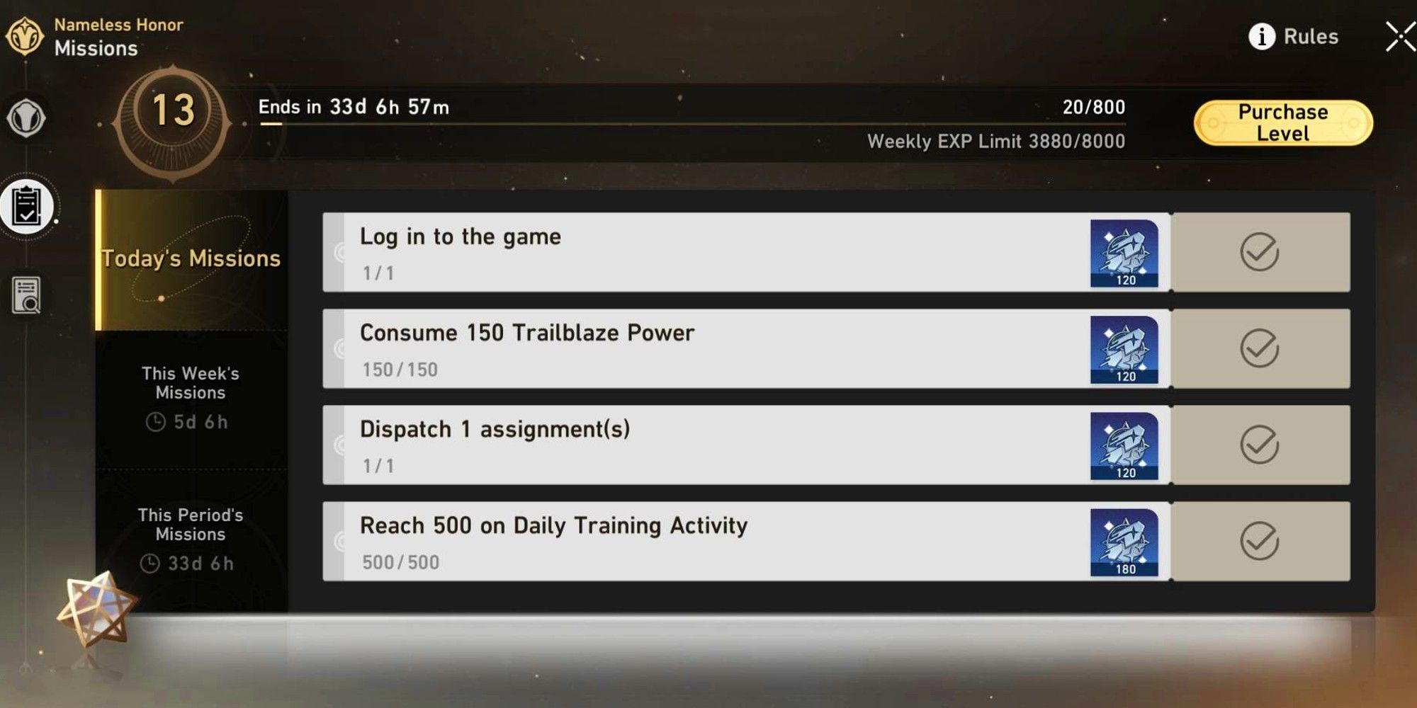 Completed dailies inside the Battle Pass menu
