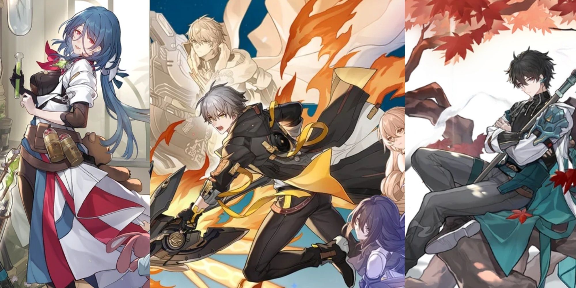 Collage Image, Featuring Natasha Splash Image, Preservation-Fire Trailblazer Splash, and Dan Heng Splash in Honkai: Star Rail.
