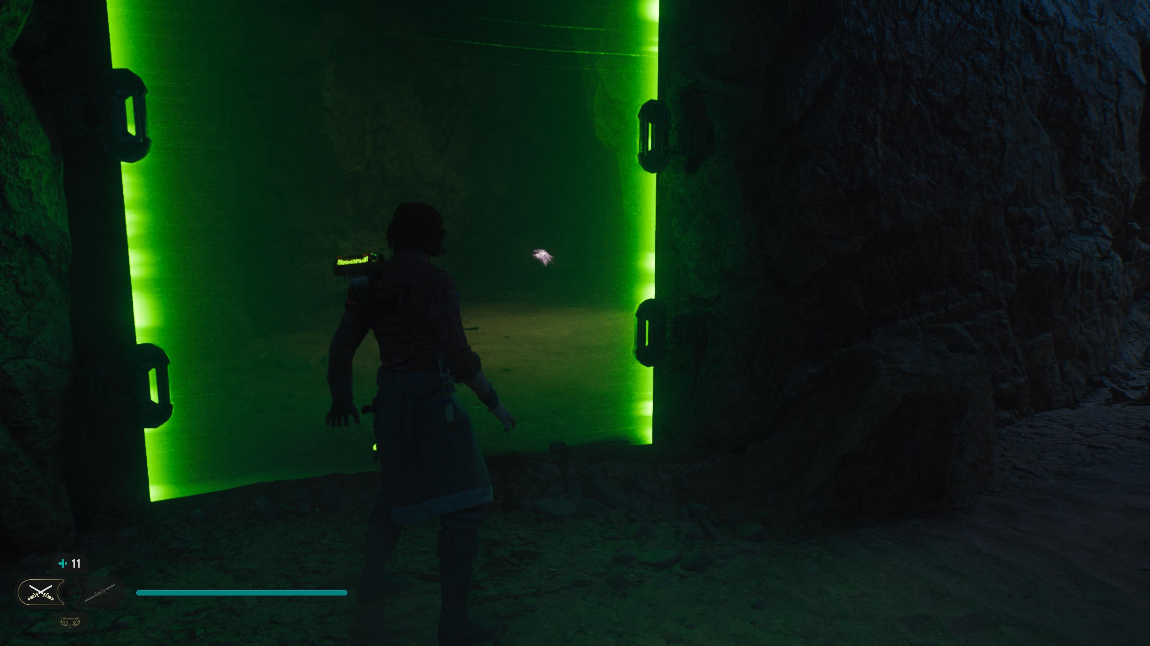 Cal about to enter a green force field in Jedi Survivor