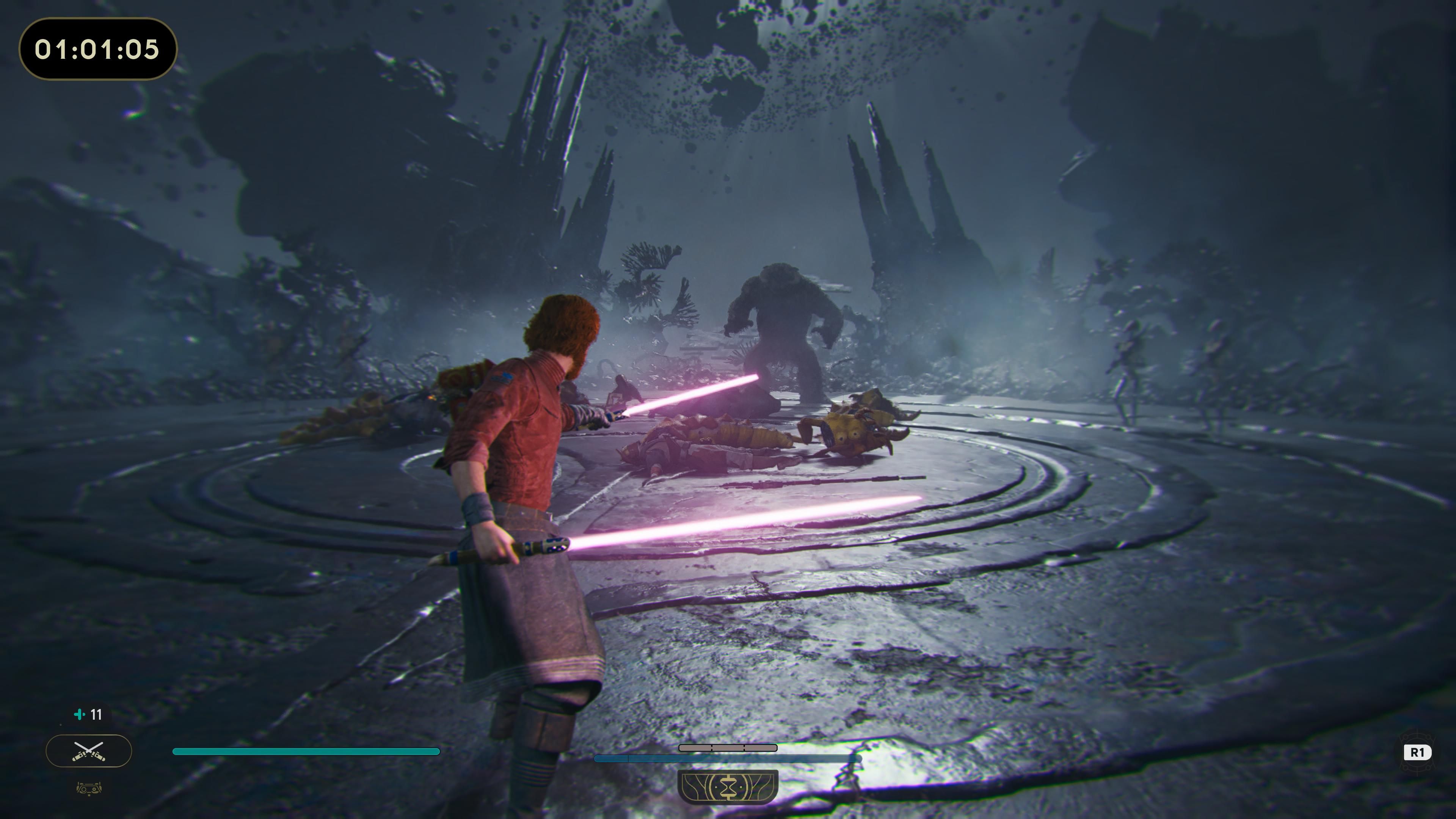 Cal facing a Mogu in Jedi Survivor