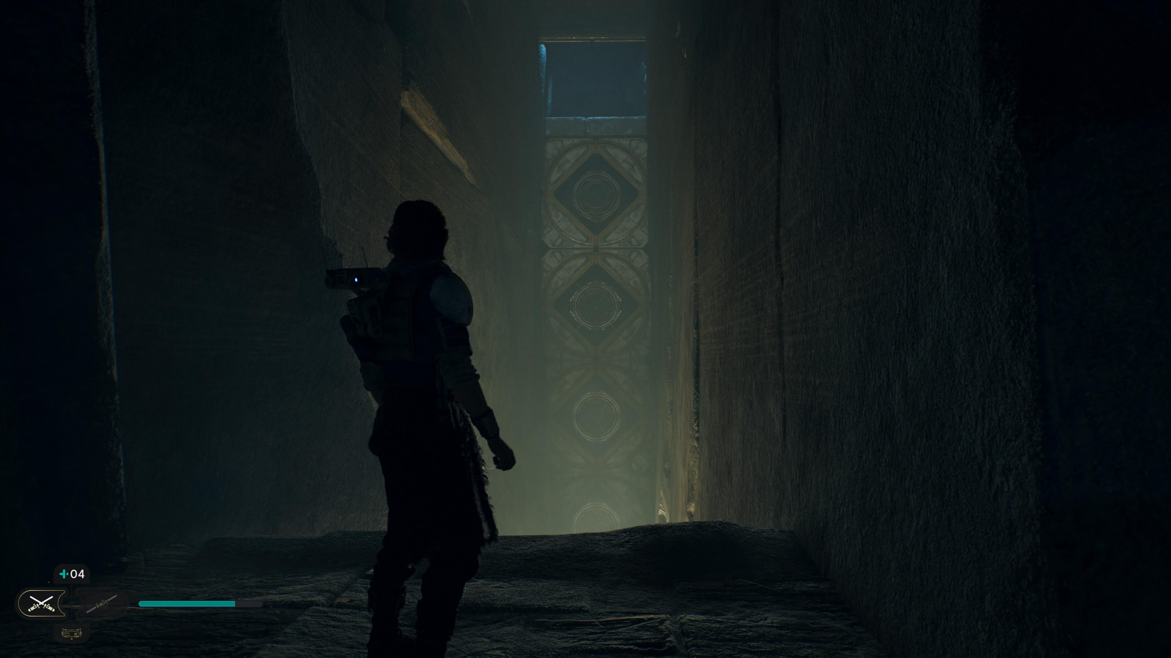 Cal in a secret hallway in the chamber of clarity in Jedi Survivor