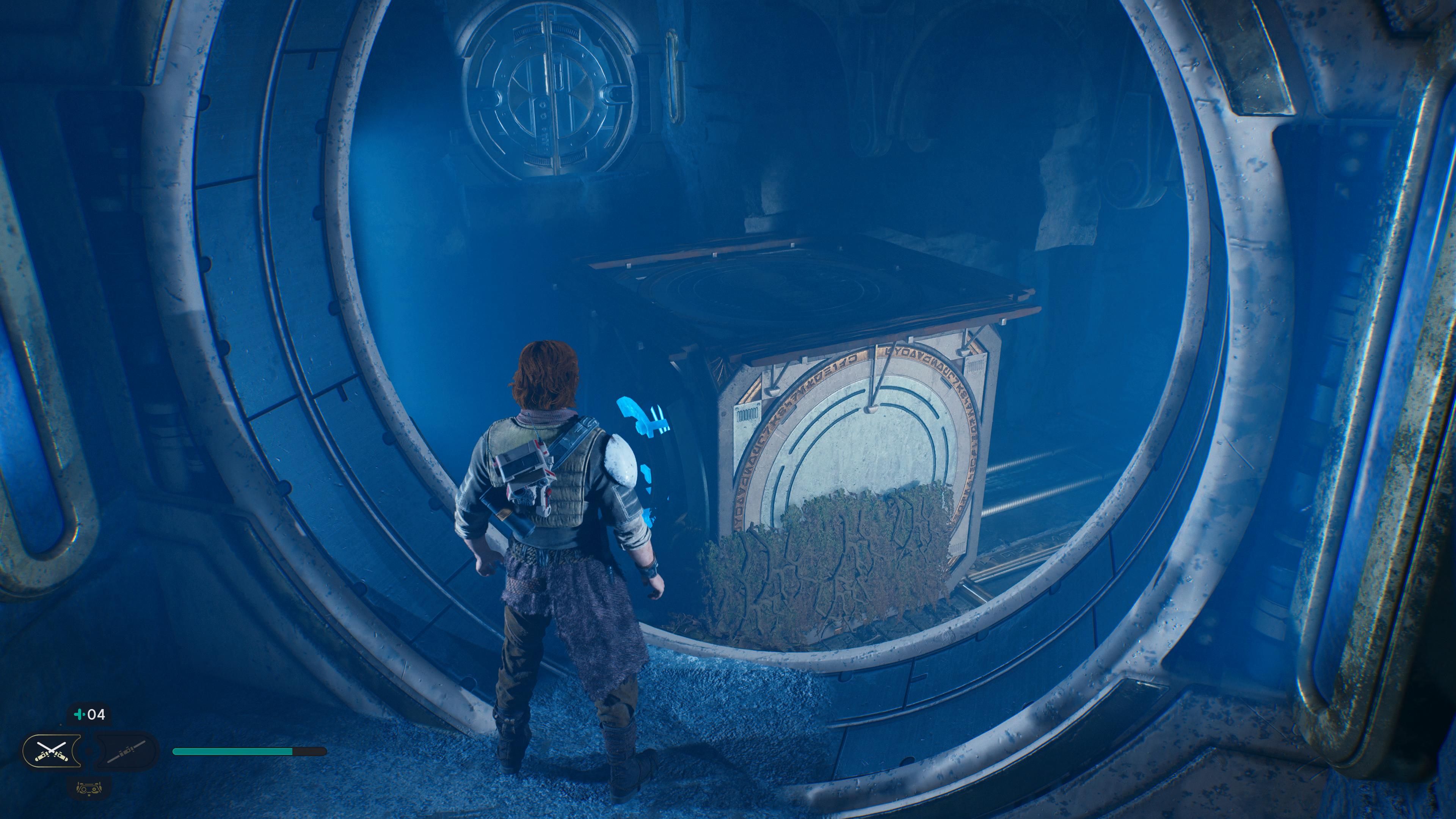 Cal looking down at a block in the Chamber of Clarity in Jedi Survivor