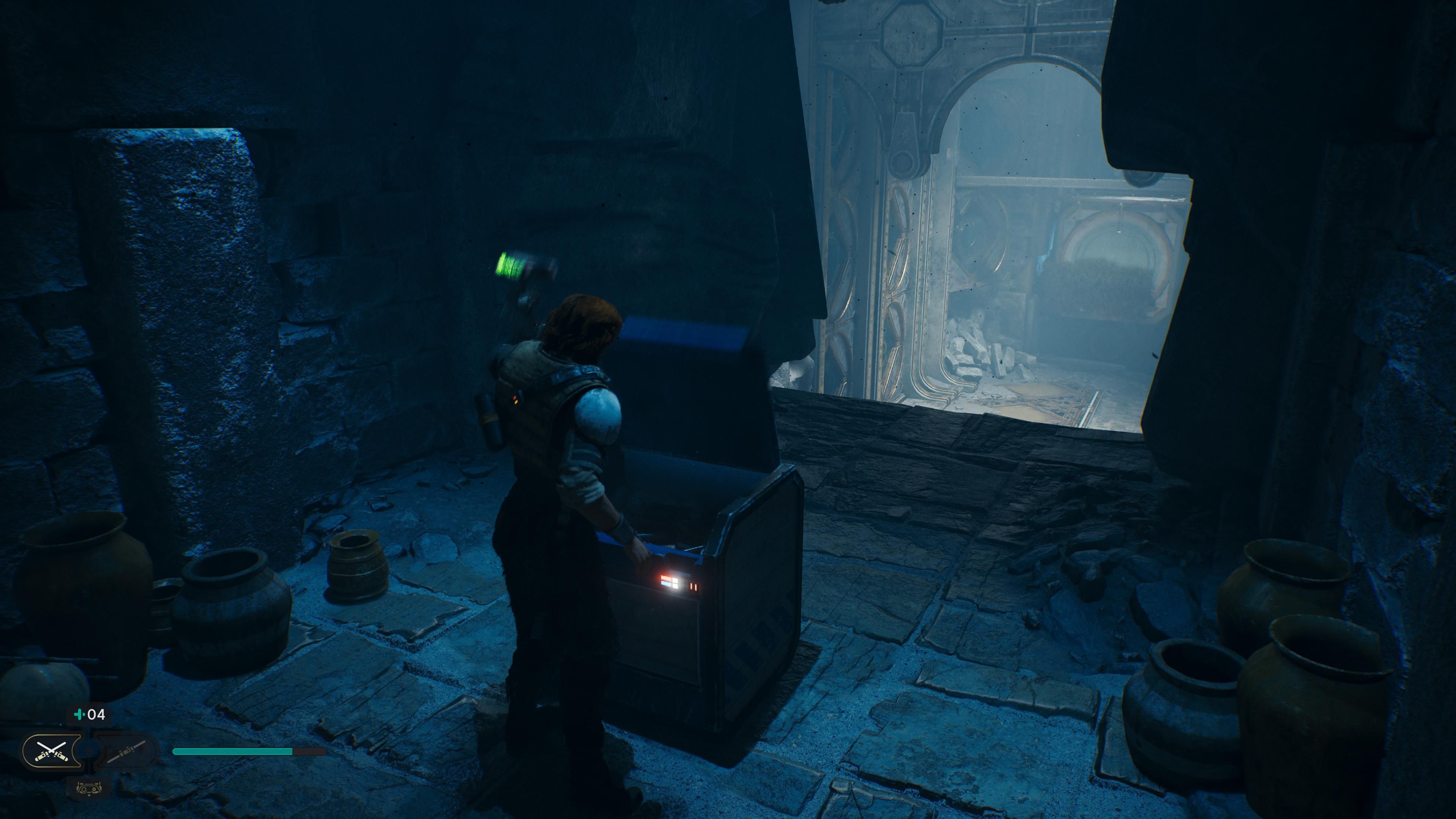 Cal opening a container in the Chamber of Clarity in Jedi Survivor