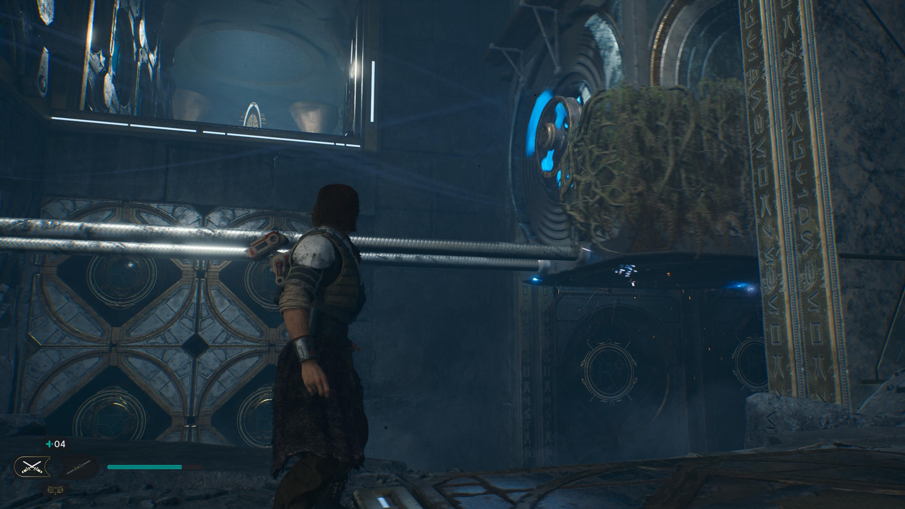 Cal pulling a block with vines in the chamber of clarity in Jedi Survivor