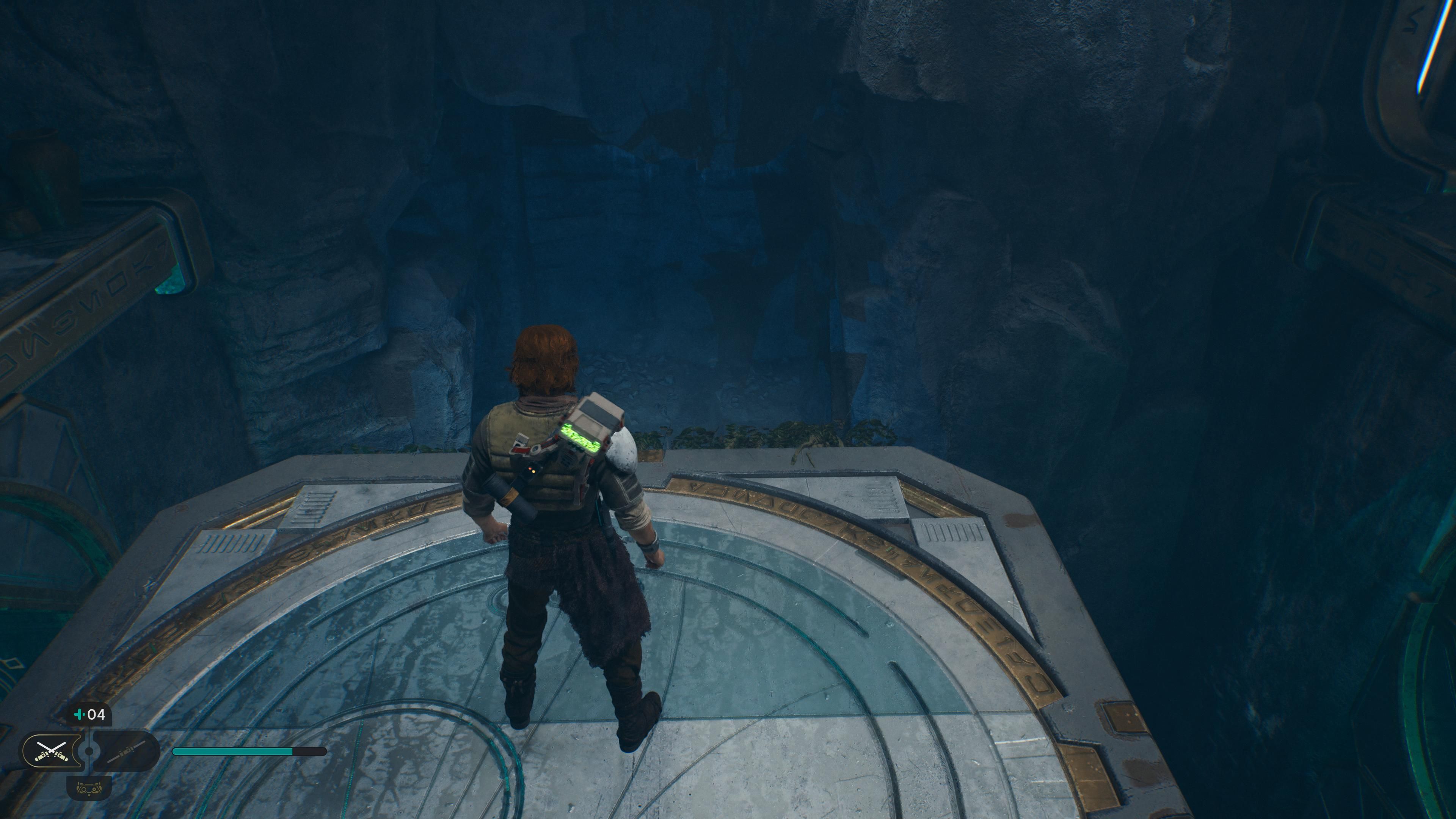 Cal standing on a block looking down at an alcove in the Chamber of Clarity in Jedi Survivor