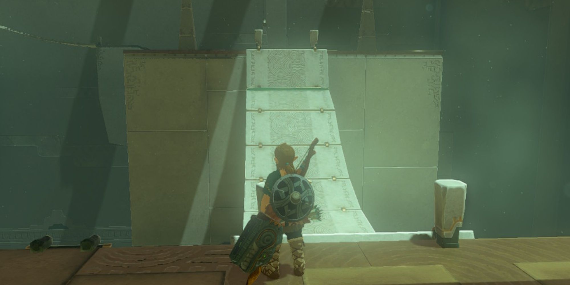 Joju-u-u Shrine Link Facing First Puzzle Bridge In The Legend Of Zelda: Tears Of The Kingdom