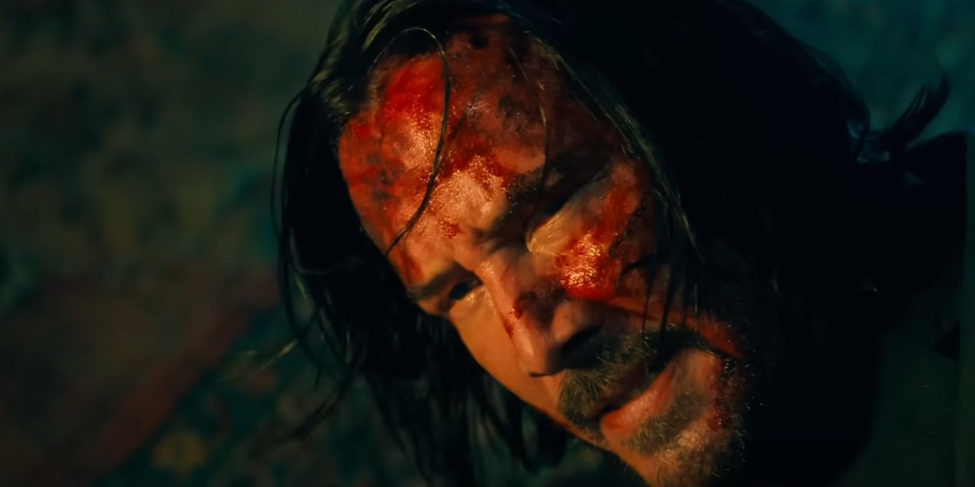 Bloody Keanu Reeves close-up