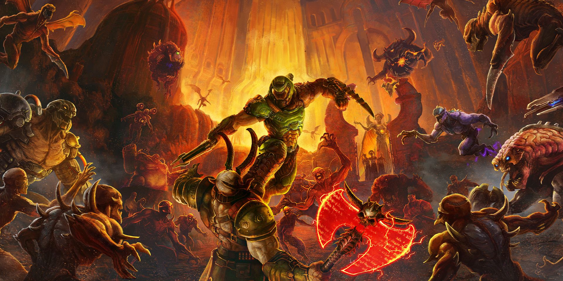 Doom Eternal Doom Slayer fighting demons