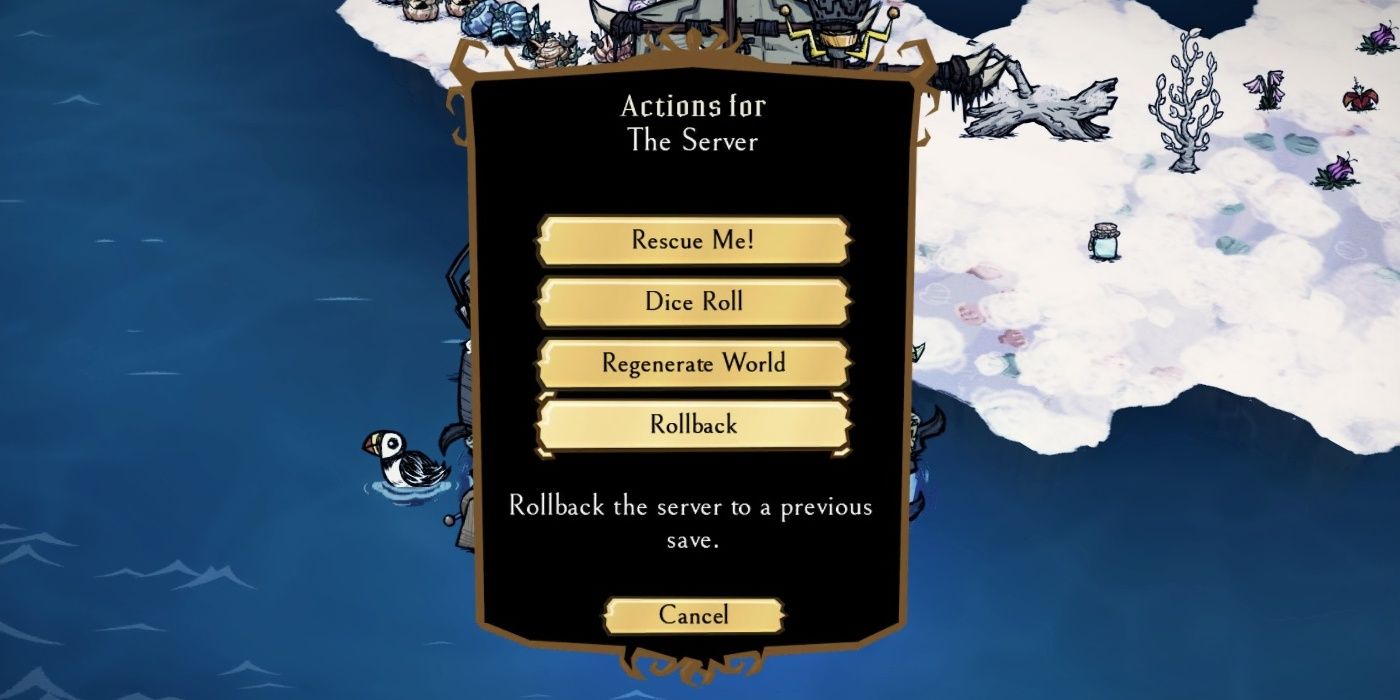 Don't Starve Together Pause Screen Actions For The Server Rollback To Previous Save