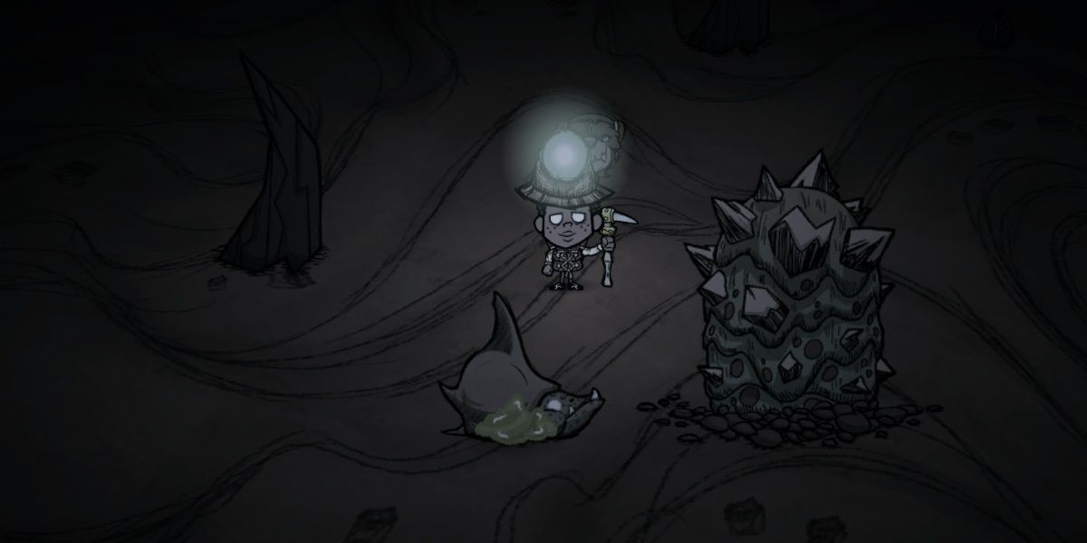 Don't Starve Together Walter In The Caves With A Slurtle Eating With Slurtle Slime