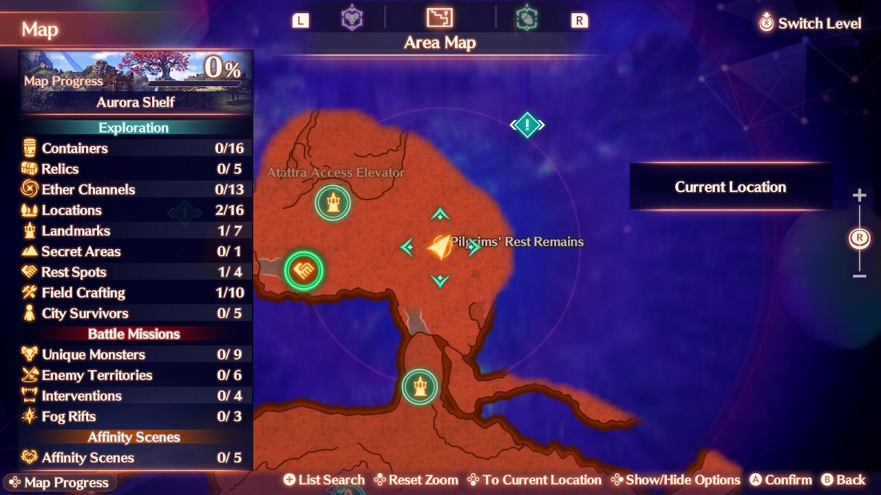 The map location for an Ether Channel in Xenoblade Chronicles 3: Future Redeemed.