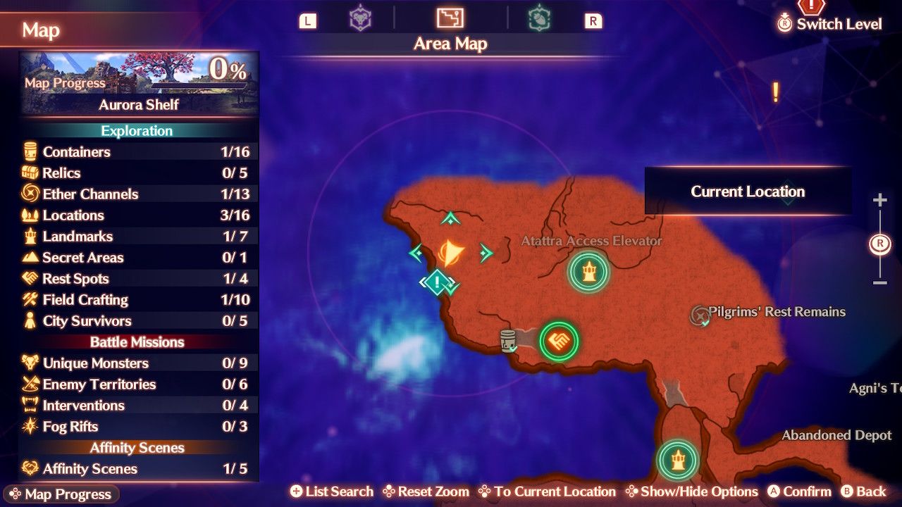 The map location for an Ether Channel in Xenoblade Chronicles 3: Future Redeemed.
