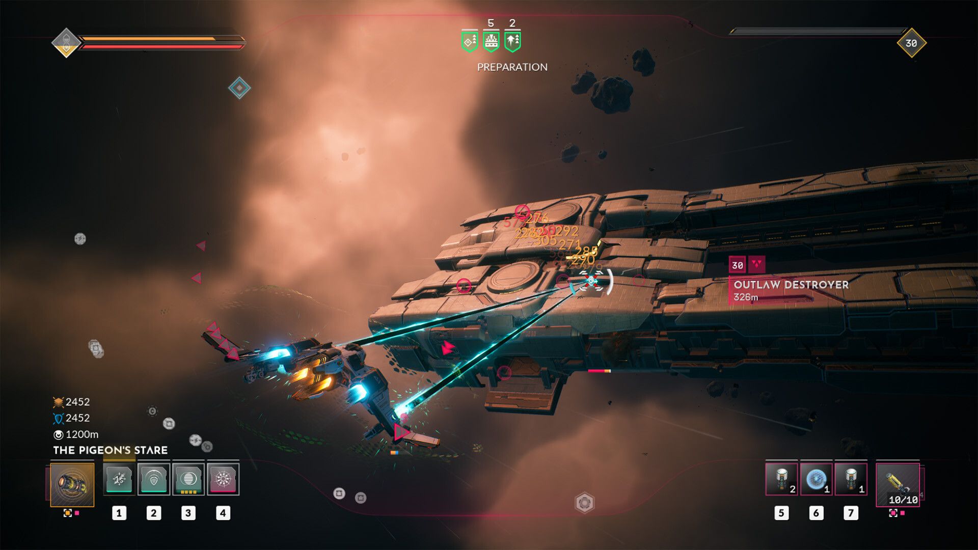 Everspace 2 Fighter Attacking Outlaw Destroyer