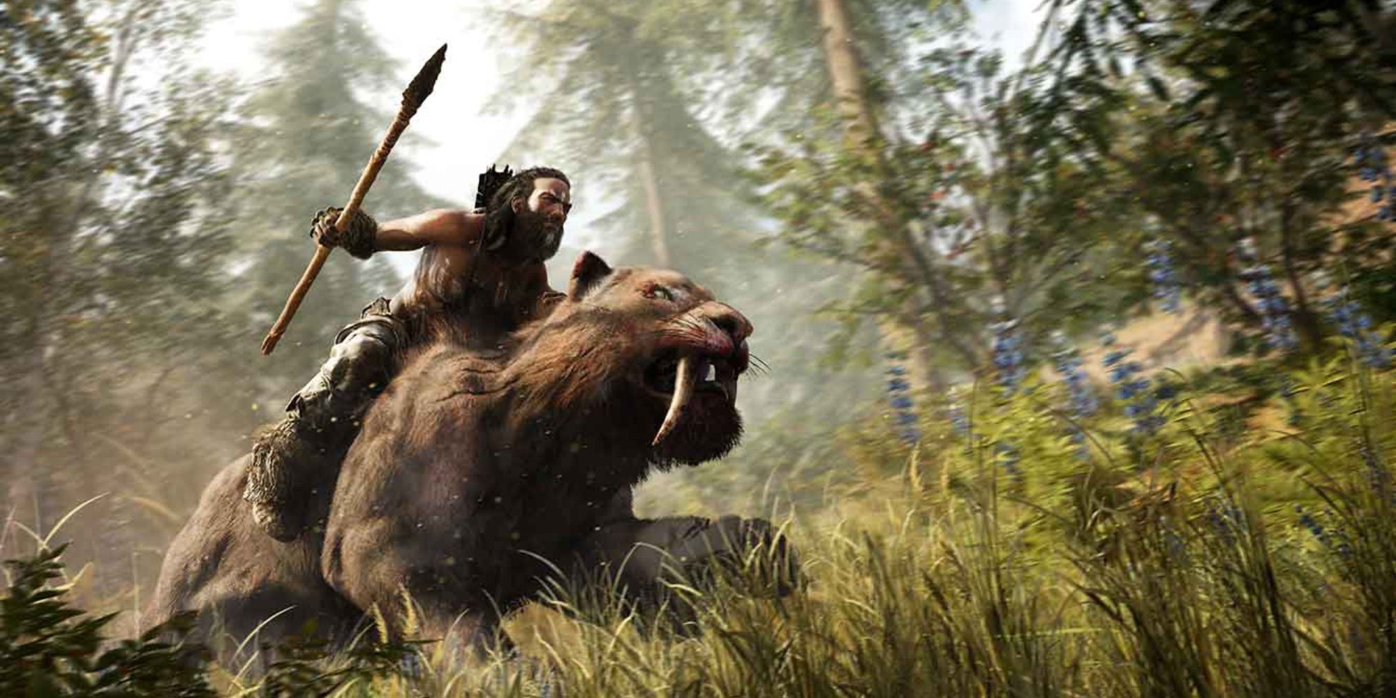 A tribesman riding a sabertooth tiger in Far Cry Primal