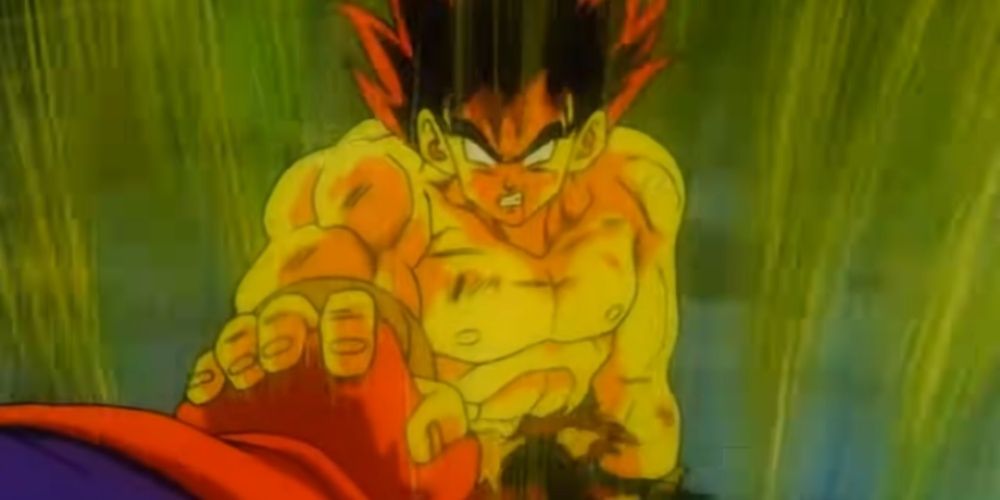 Fauz SSJ Goku Blocking Lord Slug's Punch Mid-Transformation