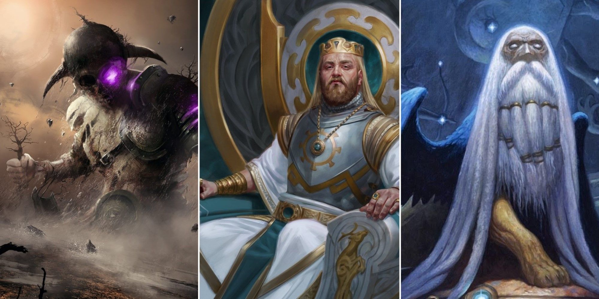 Artwork from three different cards in Magic: The Gathering.