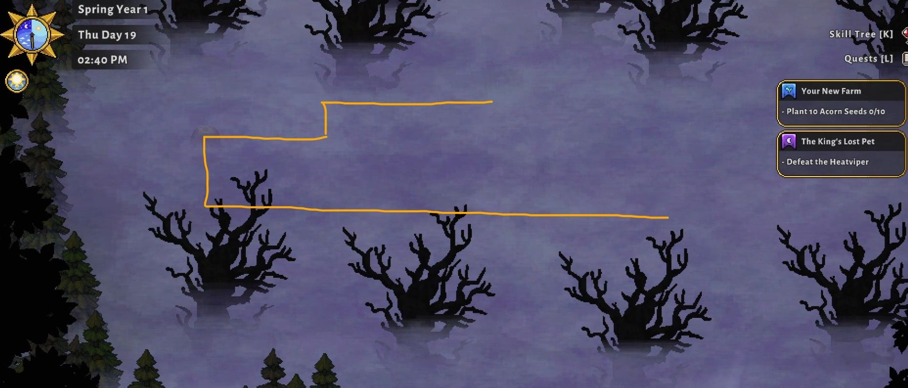 sun haven player in fog puzzle with orange lines
