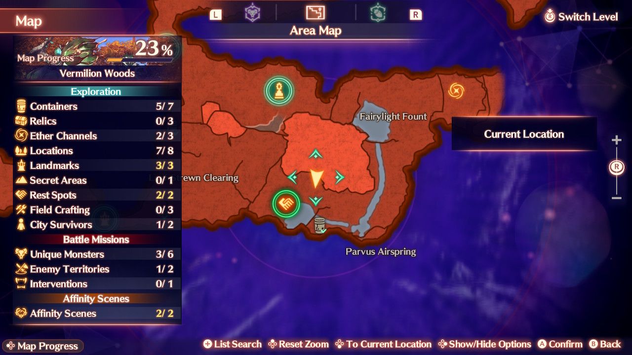 The map location for Flake Crystals in Xenoblade Chronicles 3: Future Redeemed.