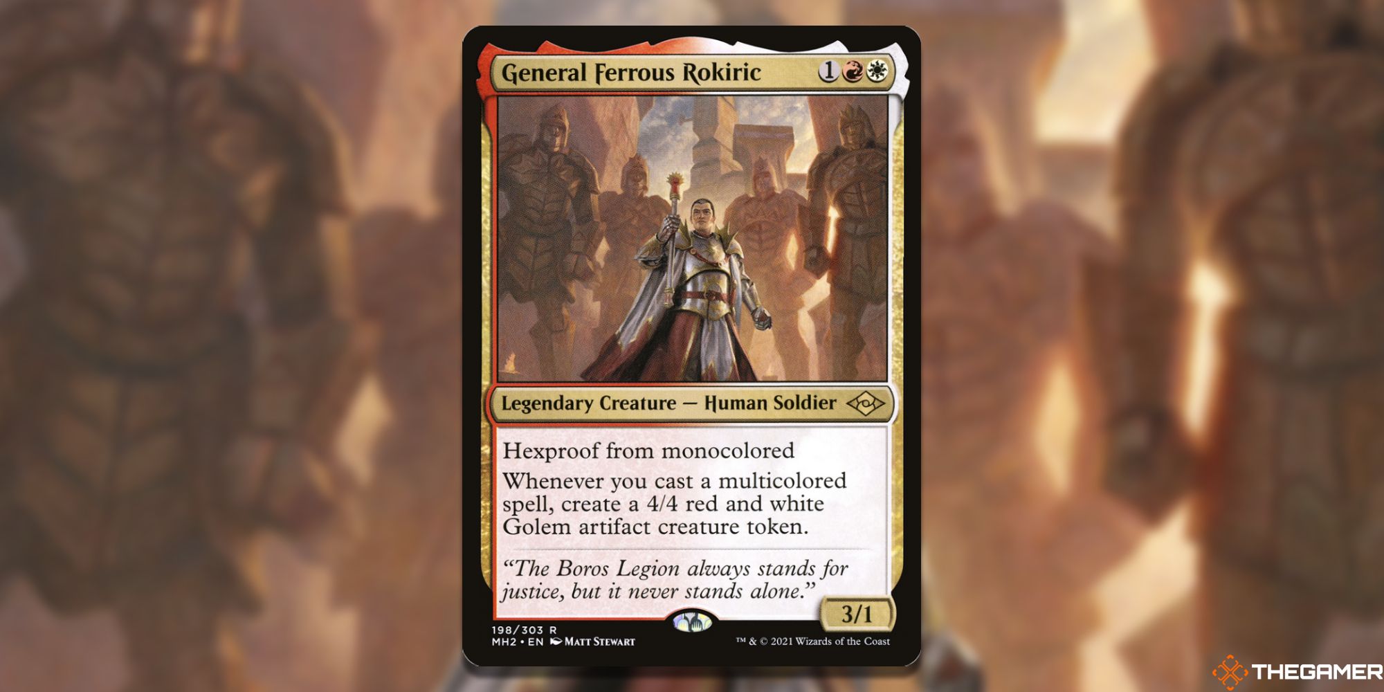 Image of the General Ferrous Rokiric card in Magic: The Gathering, with art by Matt Stewart