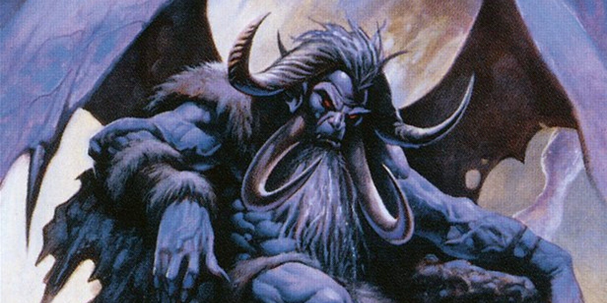 MTG A horned, winged Demon sitting on a throne
