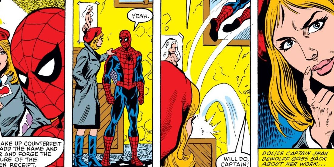 Jean DeWolff talking to Spider-Man 