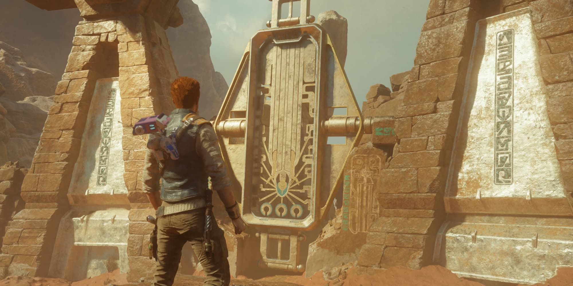 Cal Kestis views an ancient Jedi structure on Jedha in Star Wars Jedi: Survivor.