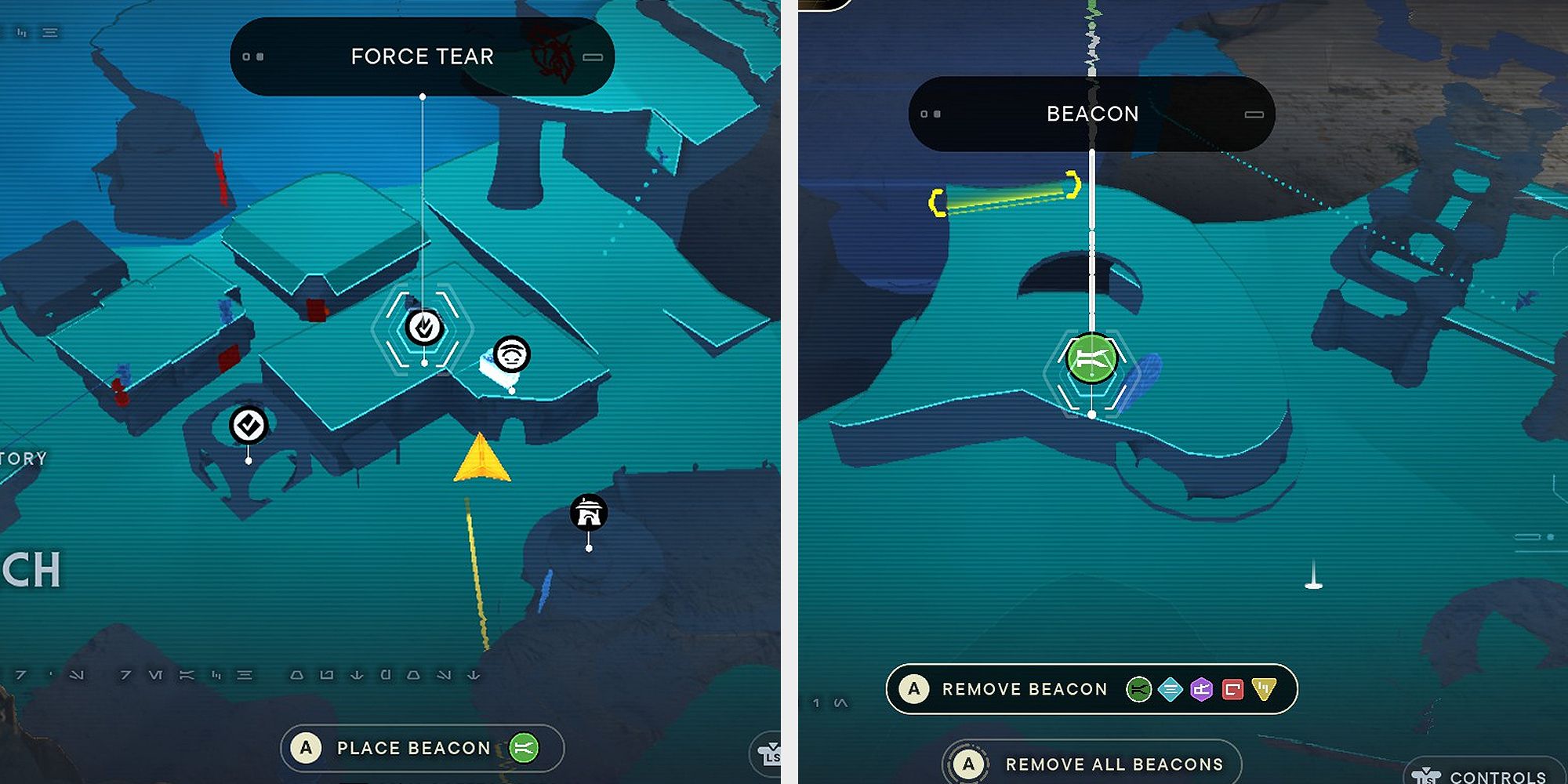An image of two holographic maps showing where to find the small frogs you need to speak with to unlock the Fractured History challenge in Star Wars Jedi: Survivor.
