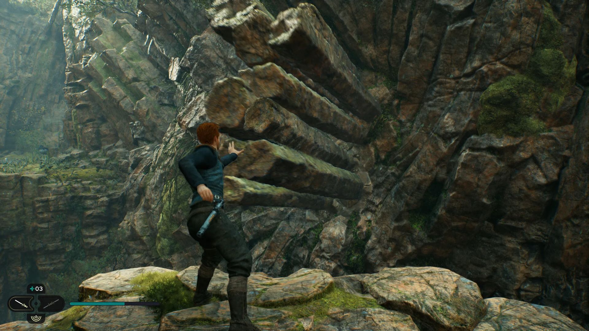 Jedi Survivor, Reach The Forest Array, Cal Force Pushing the stone pillars