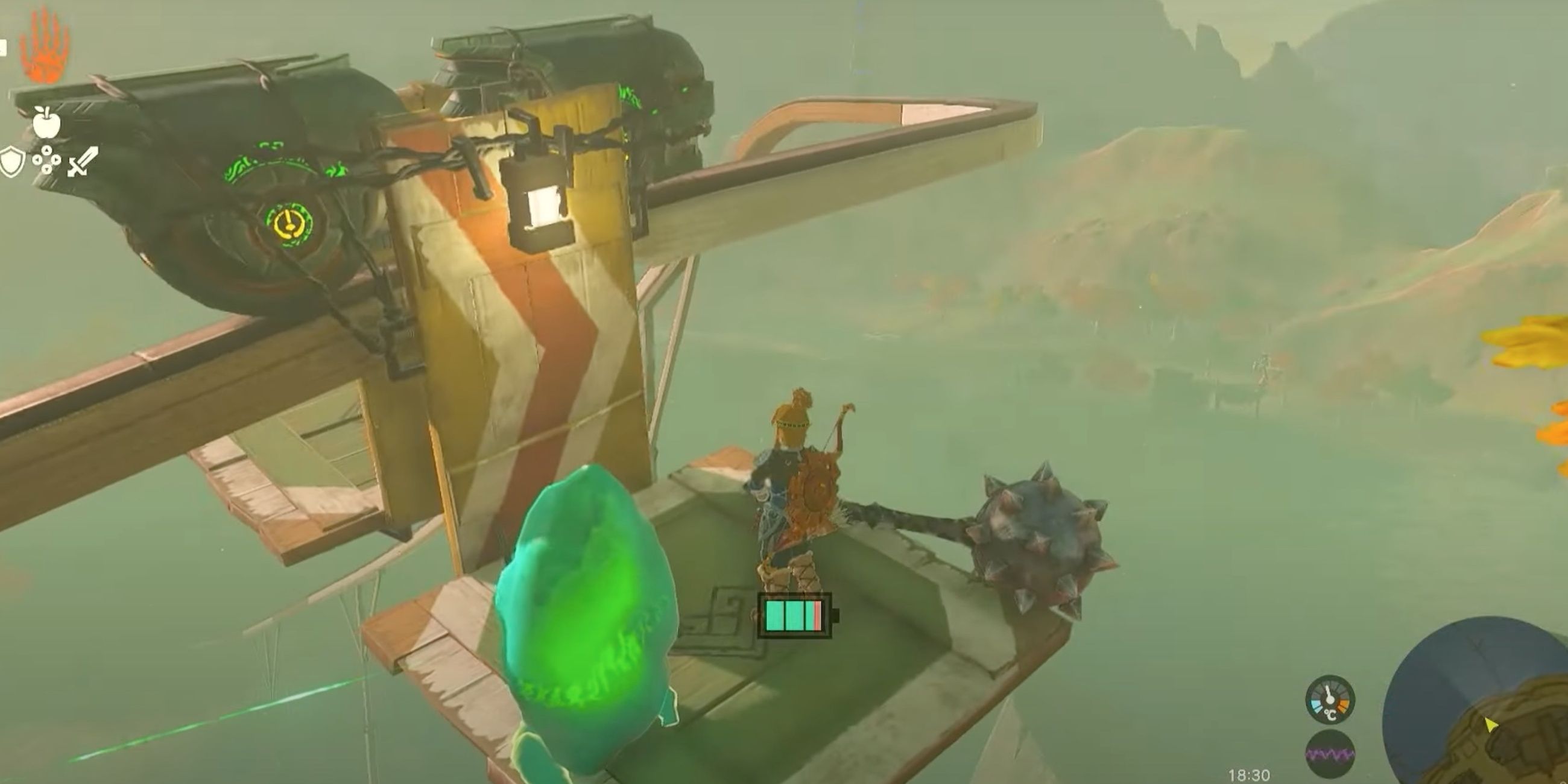 Link transporting a green rock to the Jochi-Ihiga Shrine.