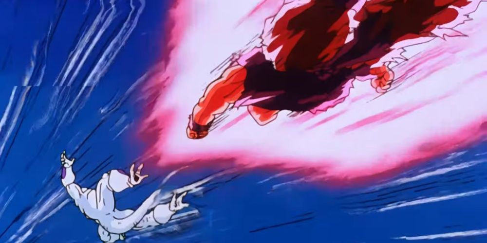 Kaio-Ken Mid-Goku Lunging At Frieza After Punching Him
