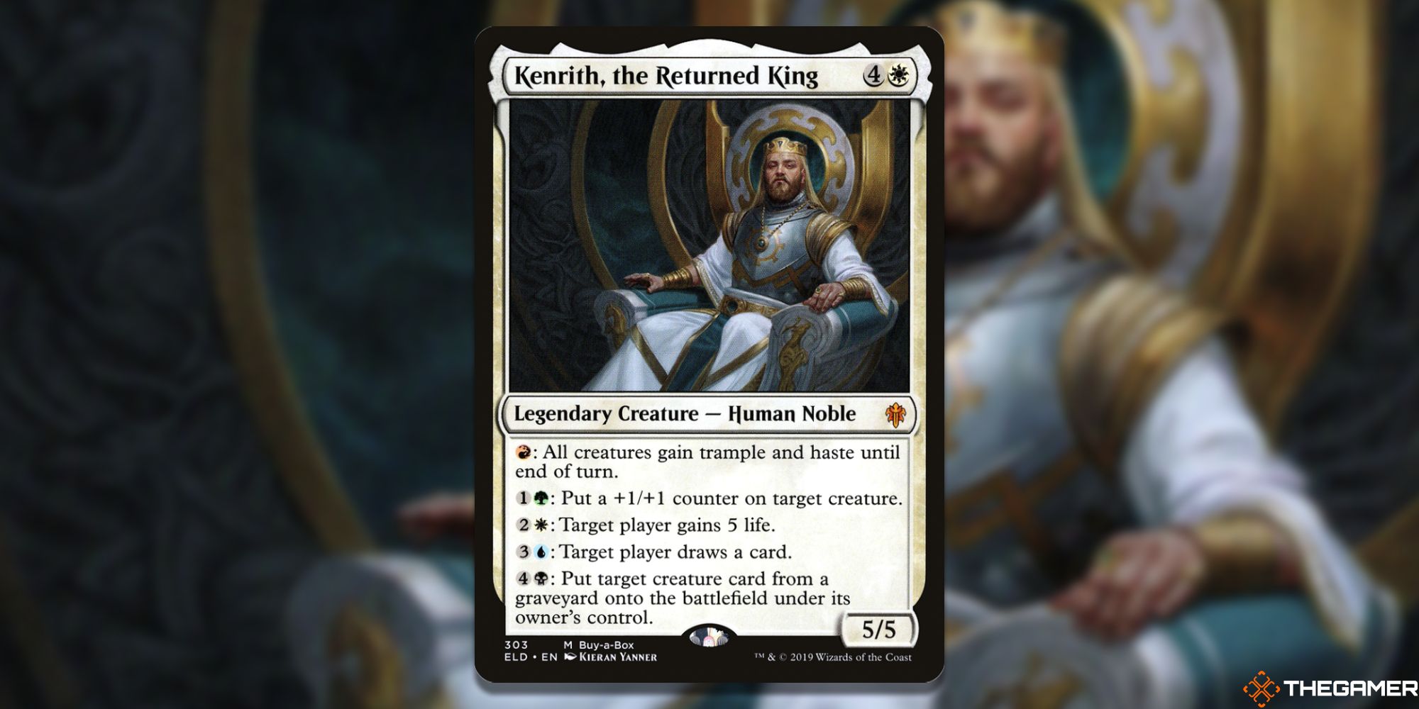 Image of the Kenrith, the Returned King card in Magic: The Gathering, with art by Kieran Yanner