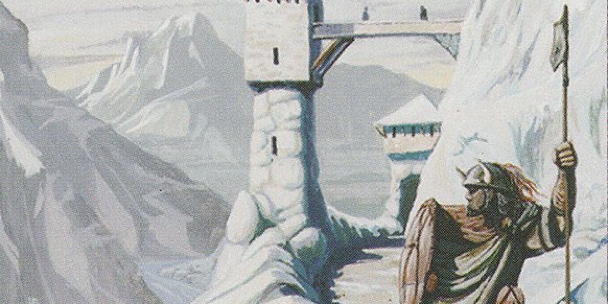 MTG A Kjeldoran warrior standing lookout in a snowy landscape