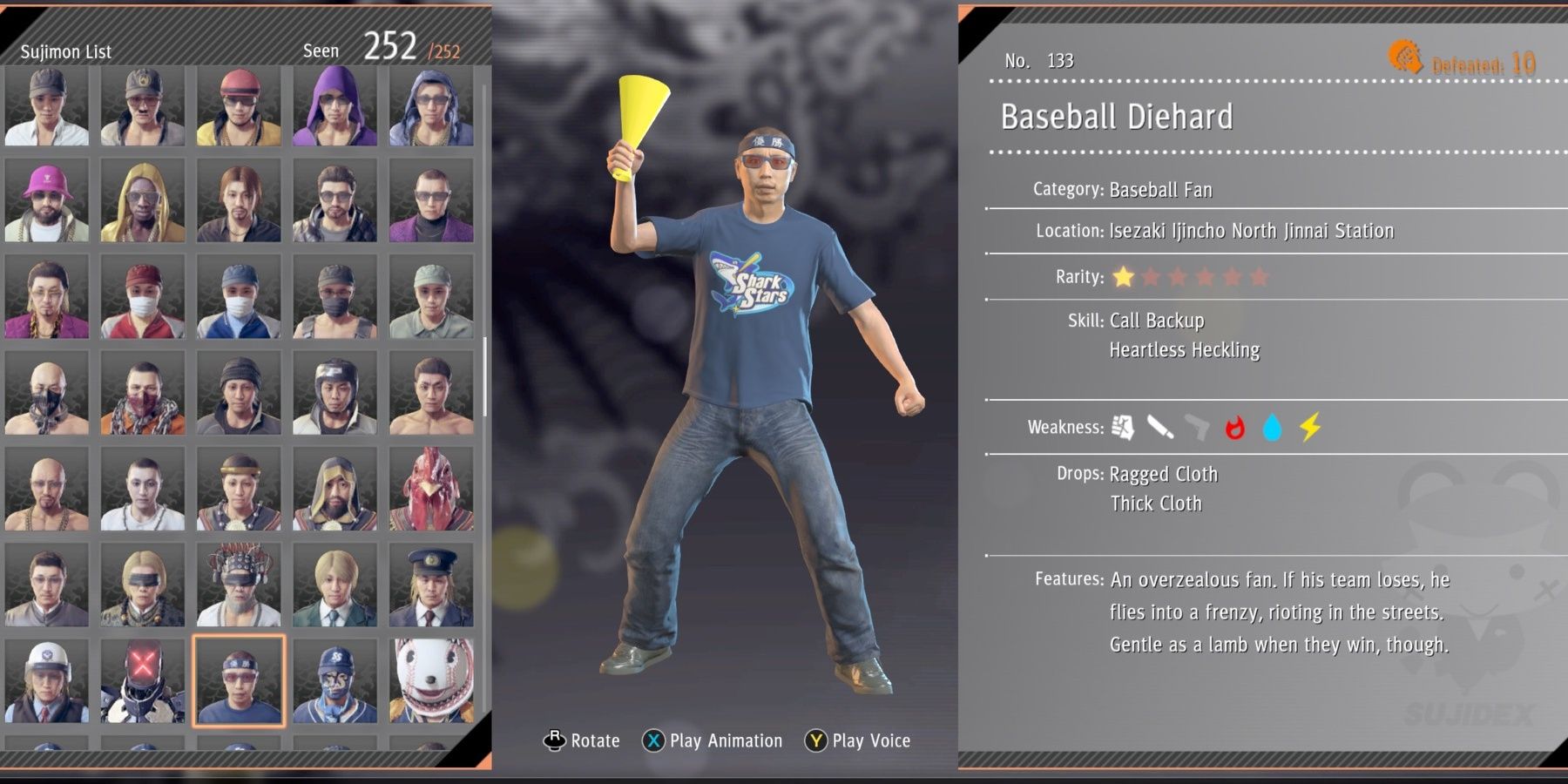 The Basebaall Diehard Sujidex entry in Yakuza: Like A Dragon.