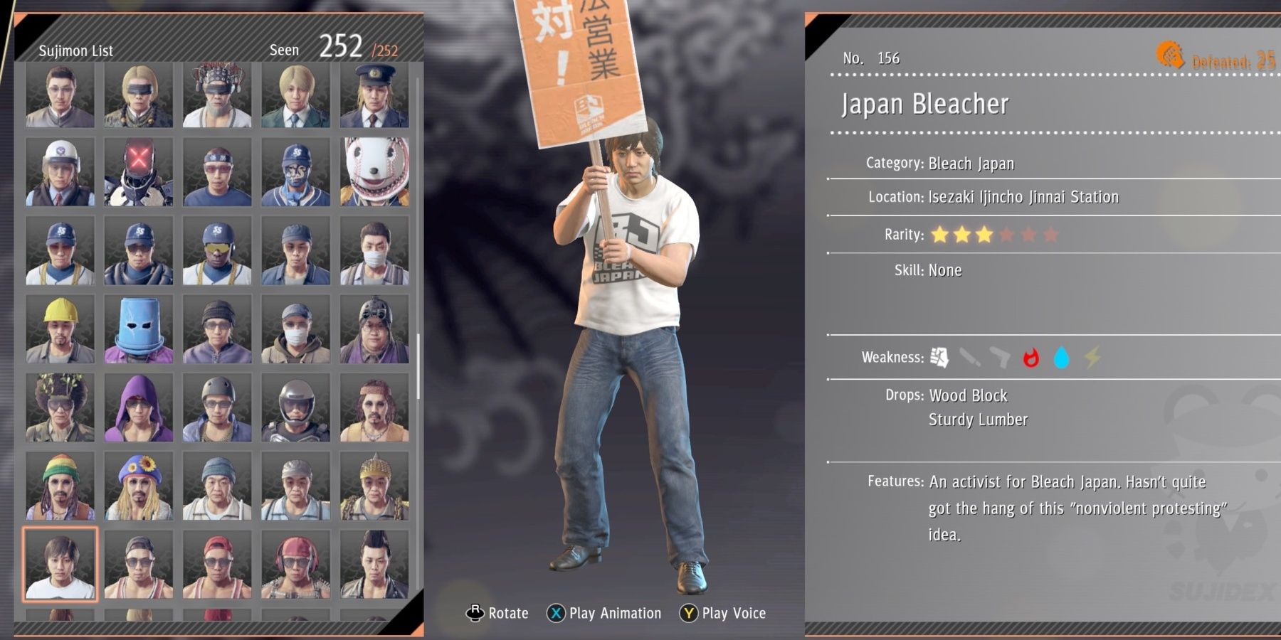 The Japan Bleacher Sujidex entry in Yakuza: Like A Dragon.