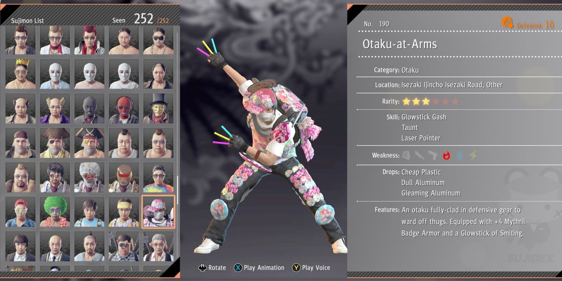 The Otaku-at-Arms Sujidex entry in Yakuza: Like A Dragon.