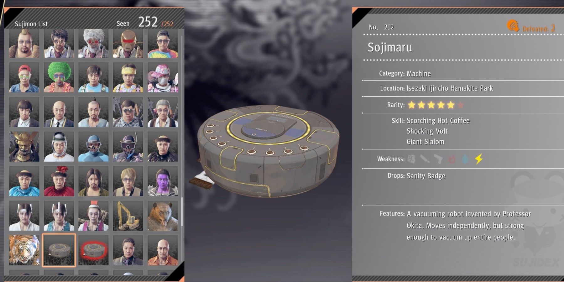 The Sojimaru Sujidex entry in Yakuza: Like A Dragon.
