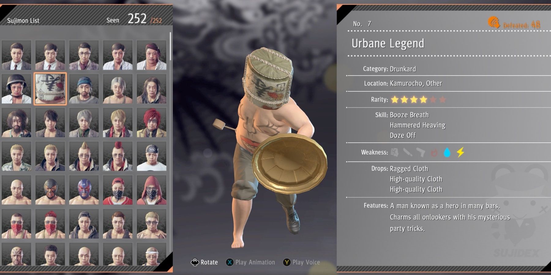 The Urbane Legend Sujidex entry in Yakuza: Like A Dragon.