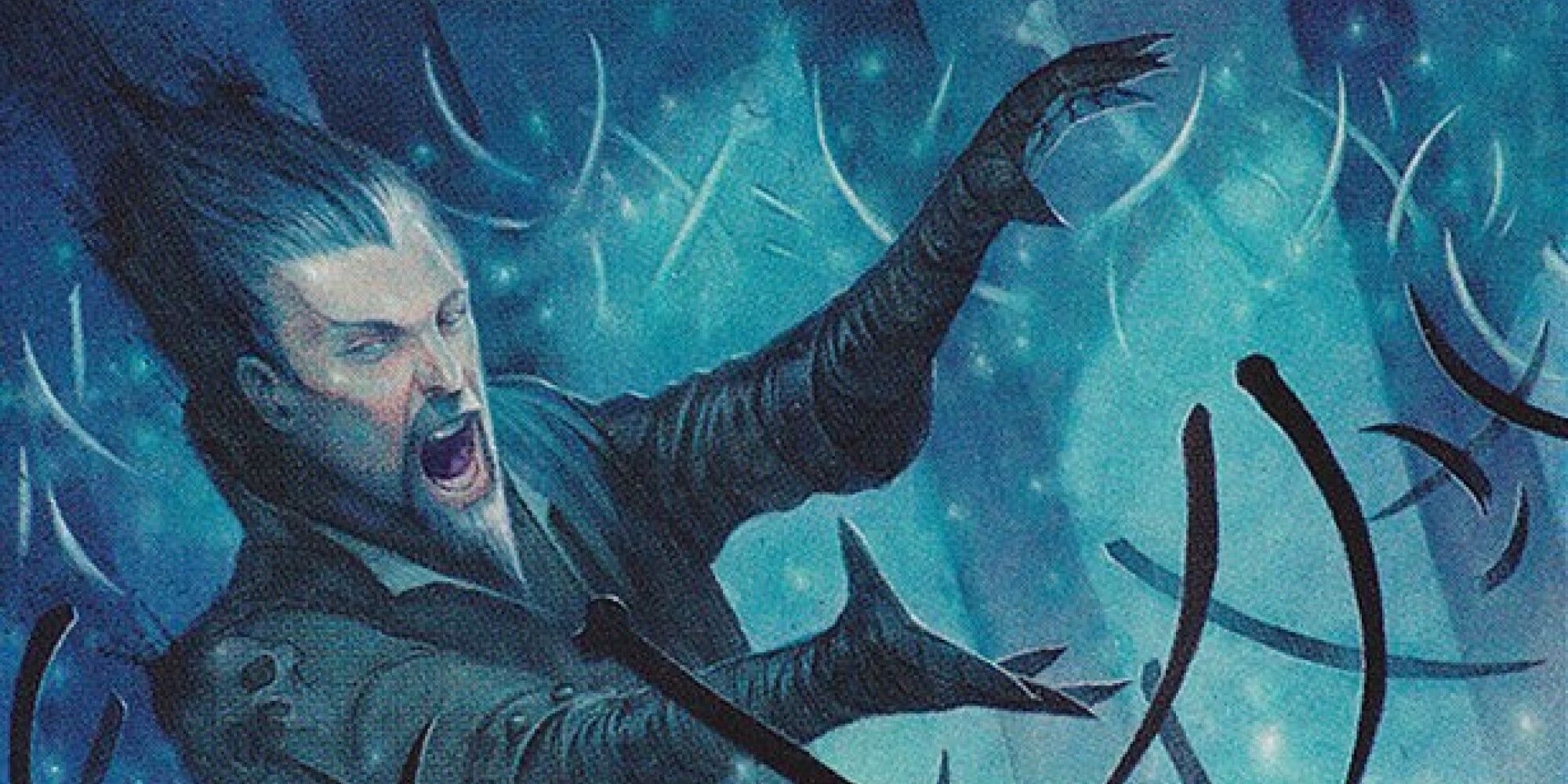 MTG Lim-Dul casting a spell, causing bones to float in a circle around him
