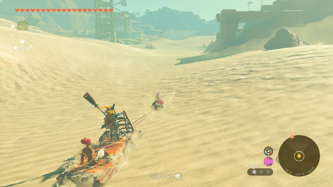 Link and Pokki riding a sleigh seal in The Legend of Zelda Tears of the Kingdom