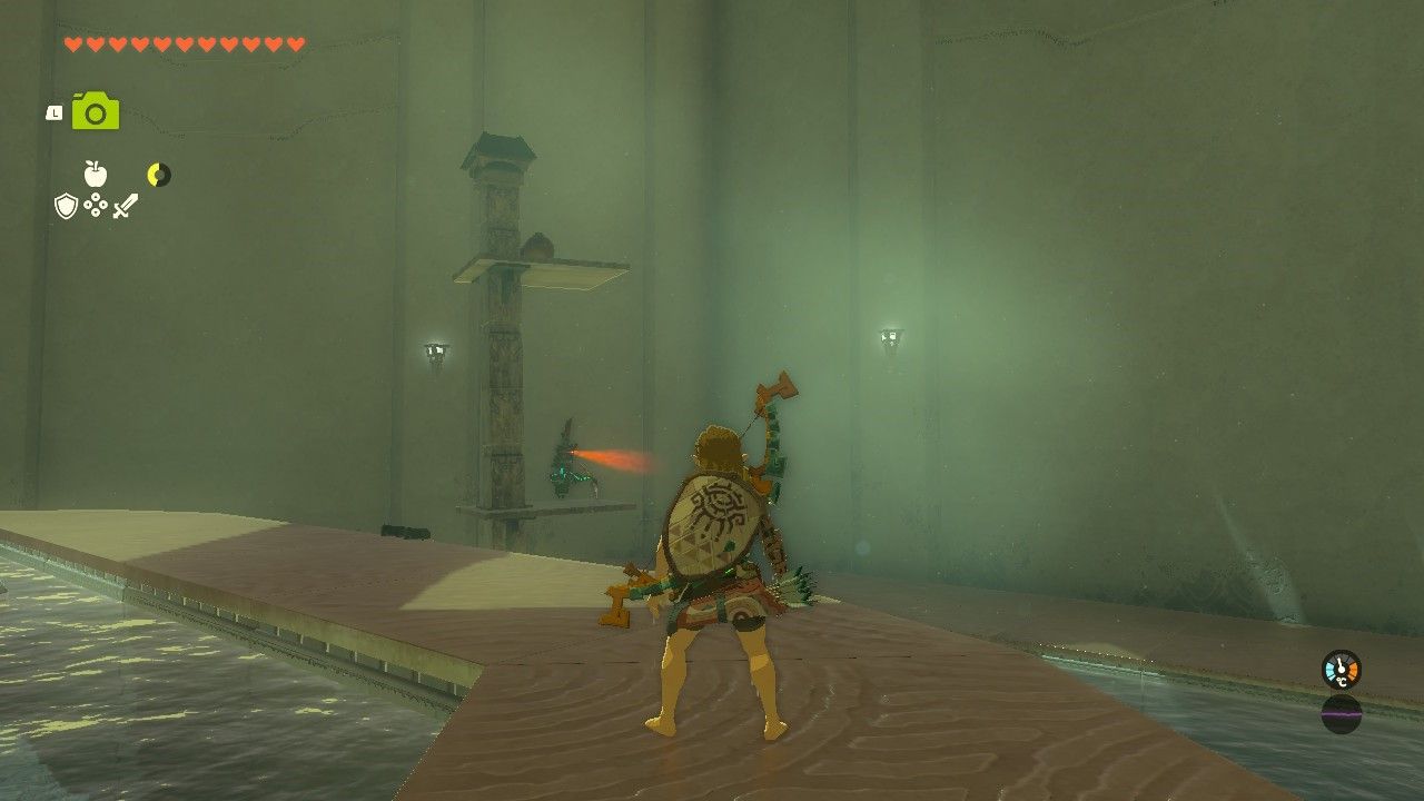 Link facing towards a platform with a chest and Construct on it in The Legend of Zelda Tears of the Kingdom