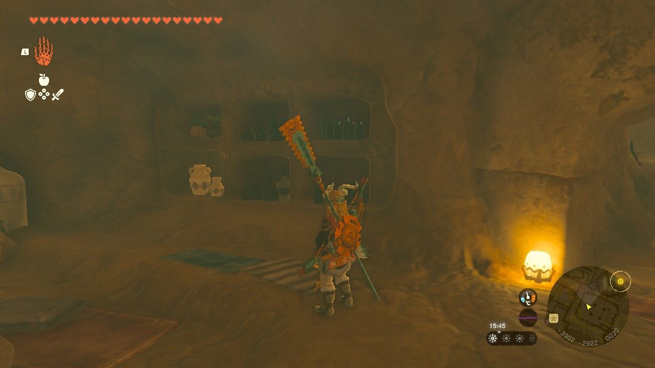 Link looking at the shelves in the Gerudo storeroom in The Legend of Zelda Tears of the Kingdom