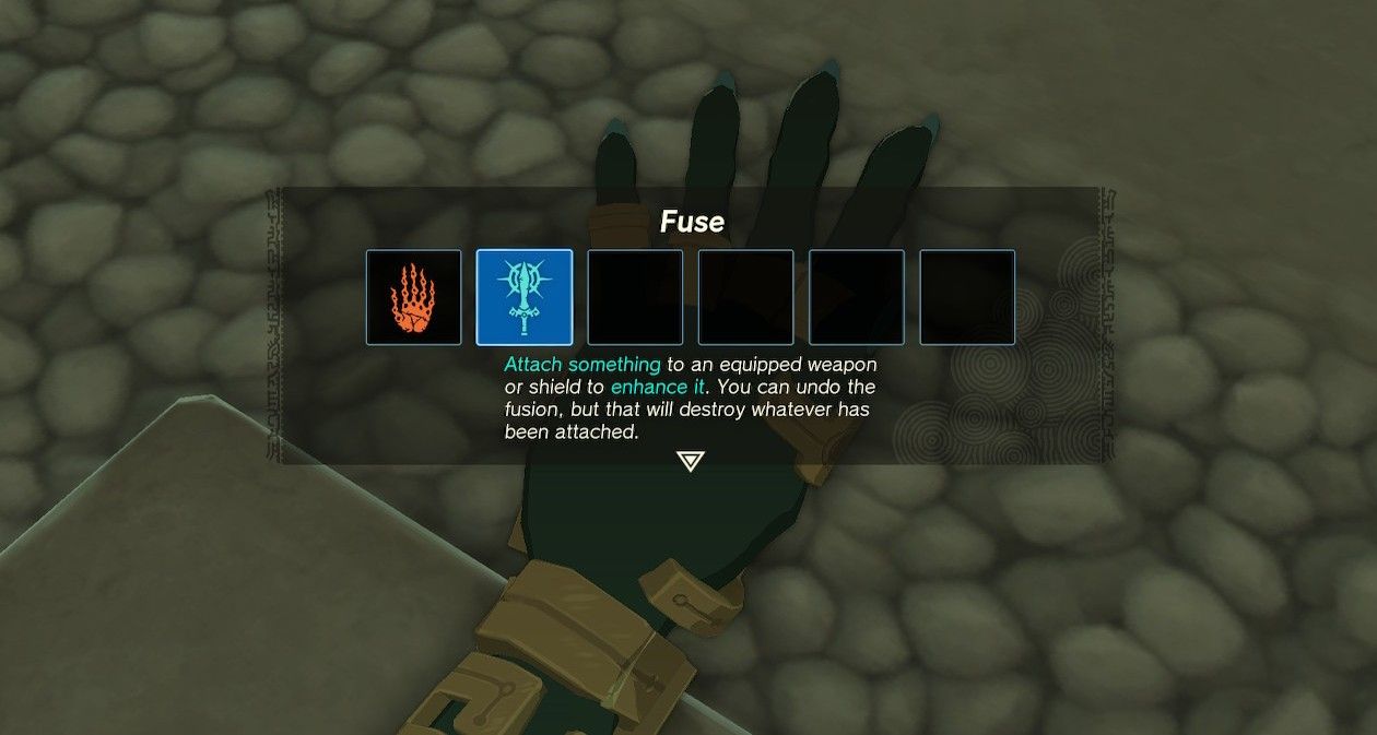 link receiving the fuse ability on great sky island to conjoin items and make weapons in tears of the kingdom totk fusion fuse power