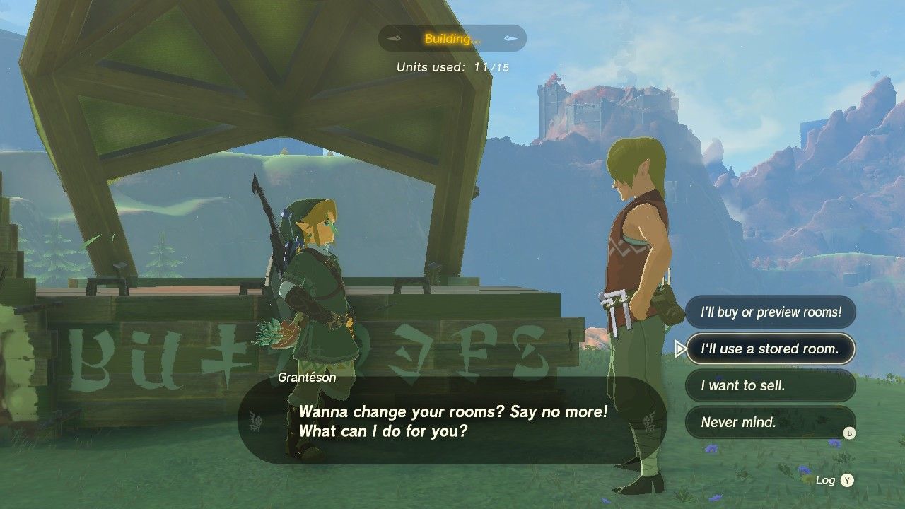 Link selecting the I'll use a stored room dialogue in The Legend of Zelda Tears of the Kingdom