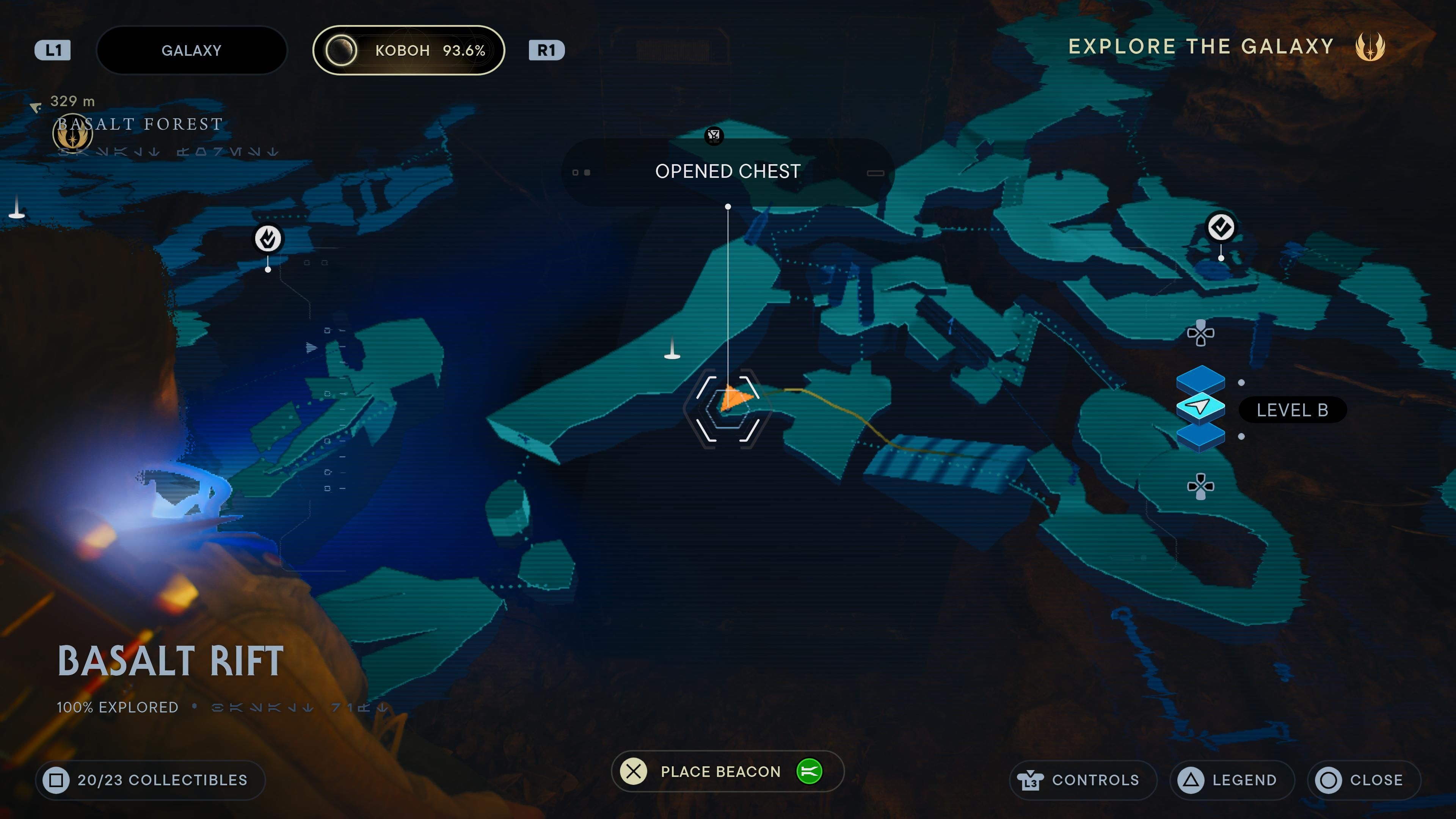 Map location of a chest in an alcove near the Bilemaw in Jedi Survivor