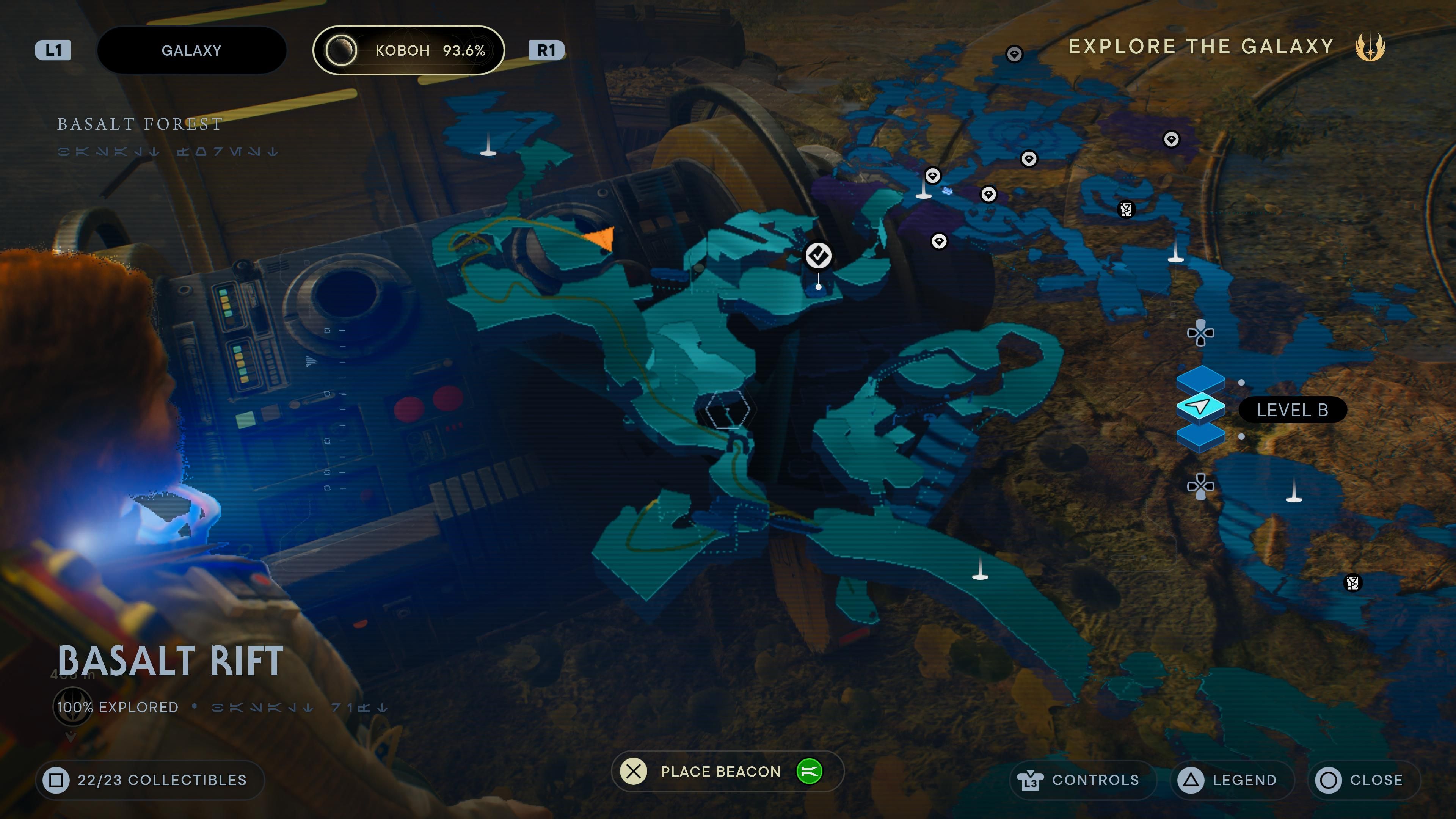 Map location of a chest with a stim in Basalt Rift in Jedi Survivor