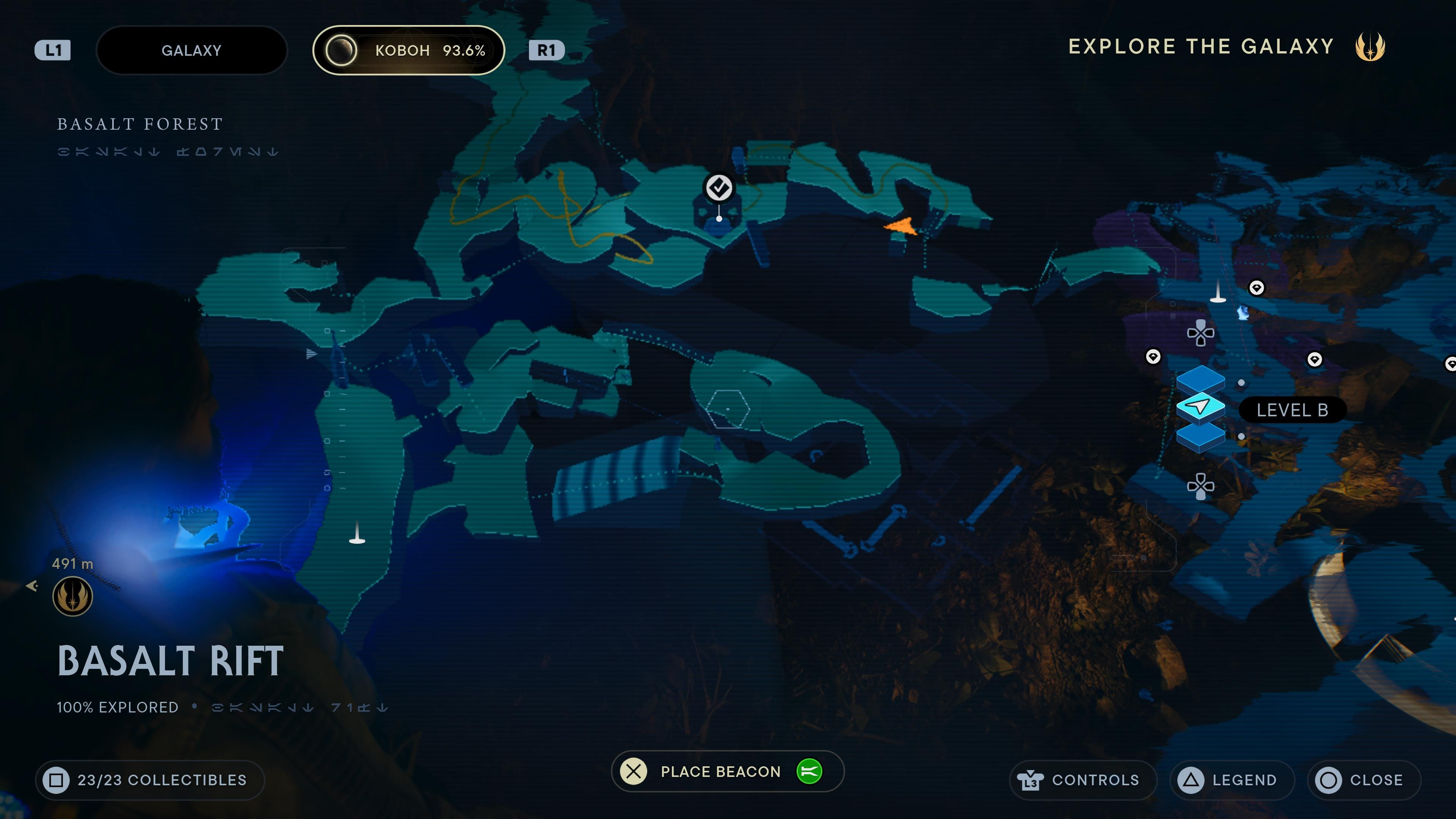 Map location of a Datadisc in a small alcove in Basalt Rift in Jedi Survivor