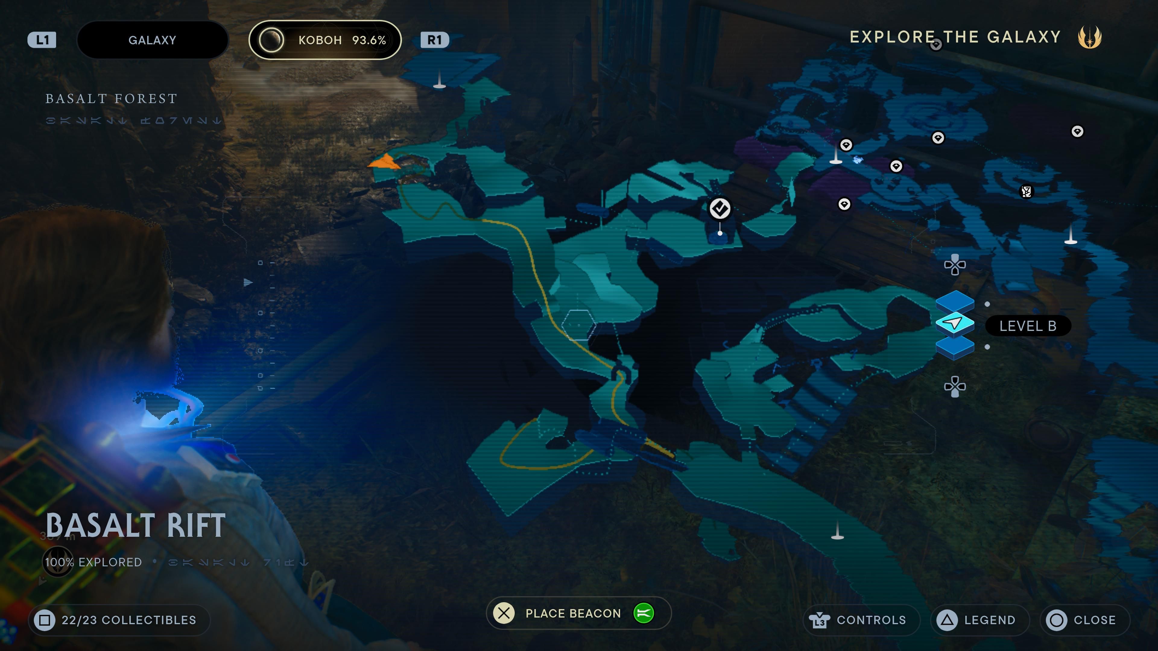 Map location of a Datadisc on a ledge in the Basalt Rift in Jedi Survivor