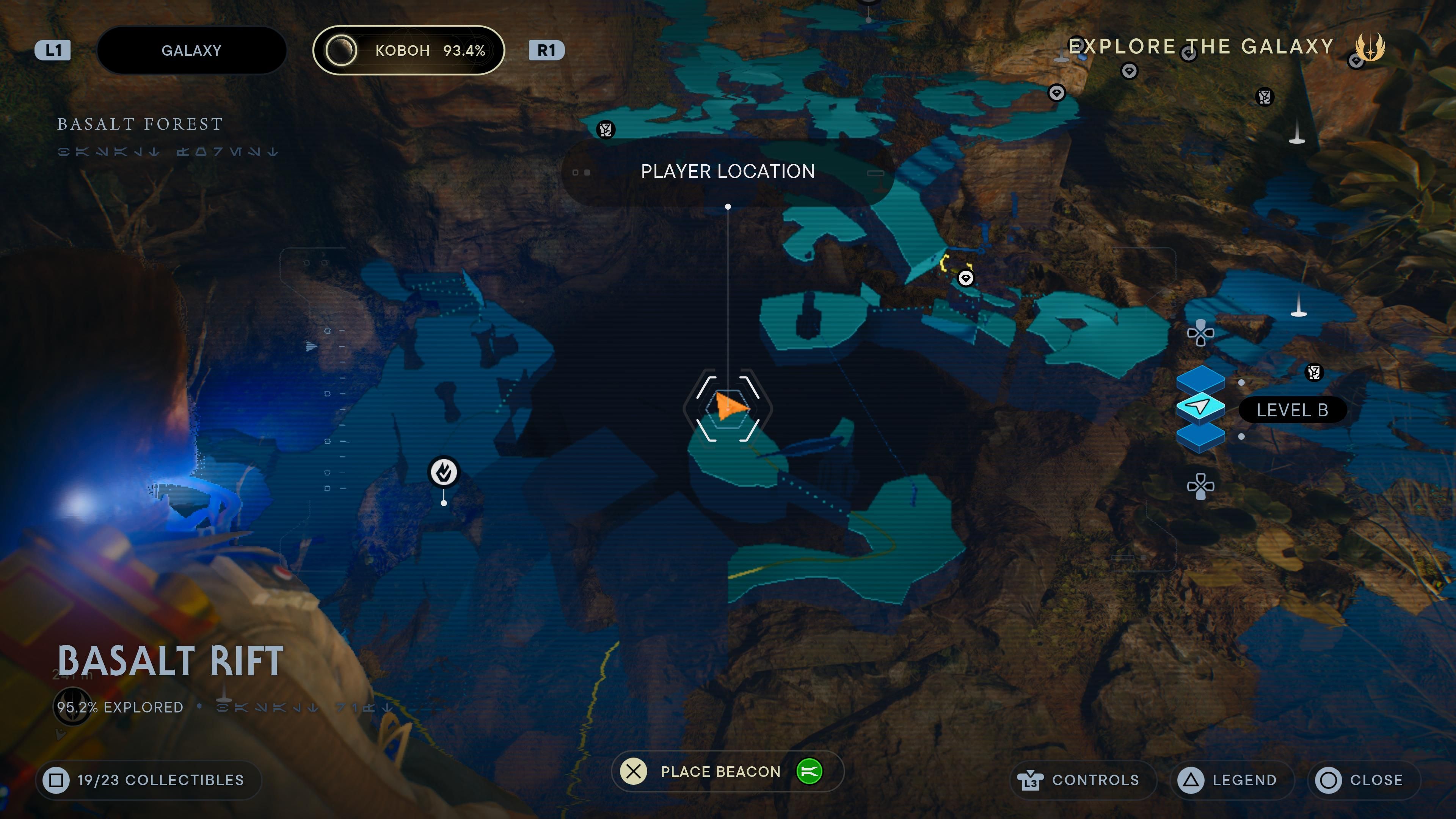 Map location of a seed pod in an alcove at the beginning of the Basalt Rift in Jedi Survivor