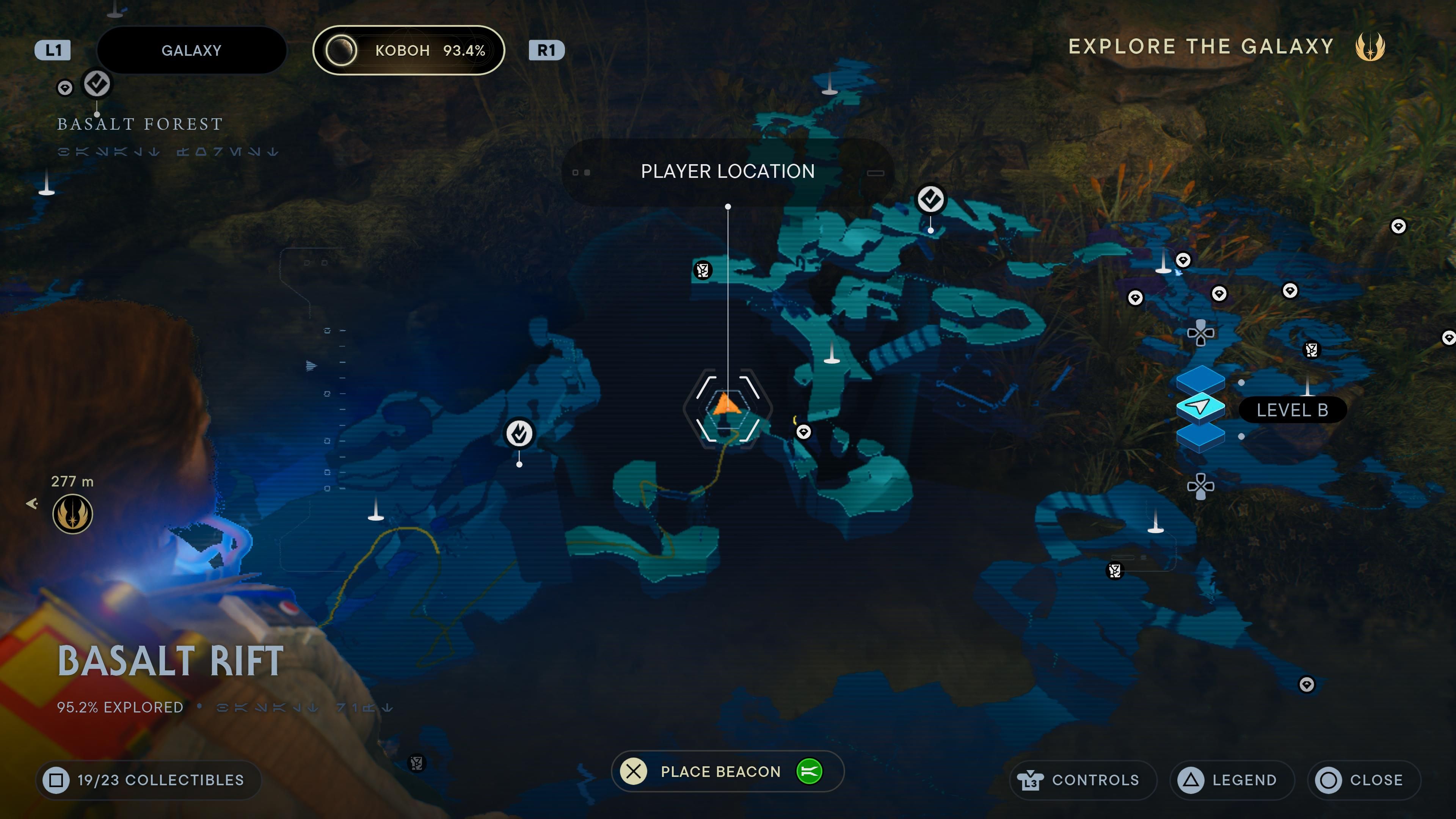 Map Location of a seed pod near a creek in Basalt Rift in Jedi Survivor