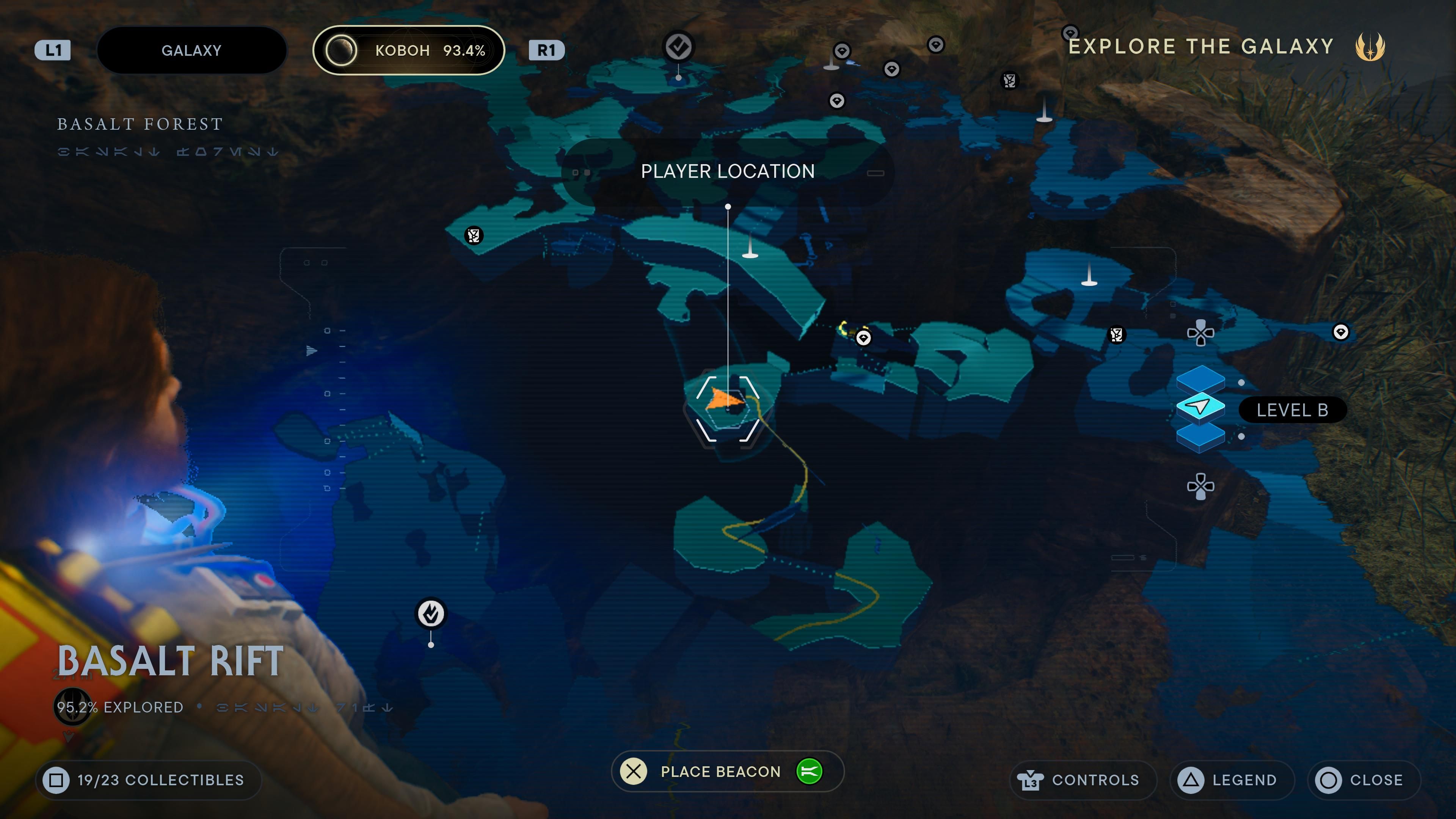 Map location of BD-1 Scan of a rock formation and tree in Jedi Survivor